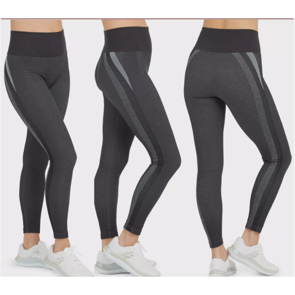 NWT Spanx Women Medium Graphite Dust Black Seamless Dark Stripe Elastic Legging